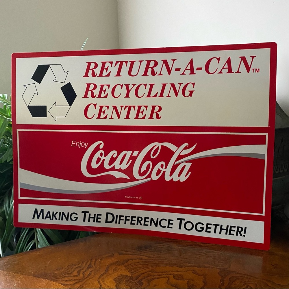 Coca Cola Plastic Red & White Return A Can Recycling Center Sign